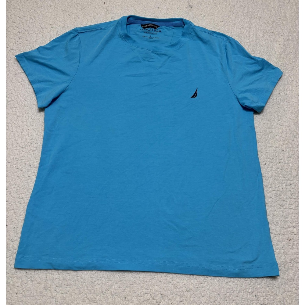 Nautica Mens T-shirt Basic Size L Blue Performance Tee 95% Cotton, 5% Elastane